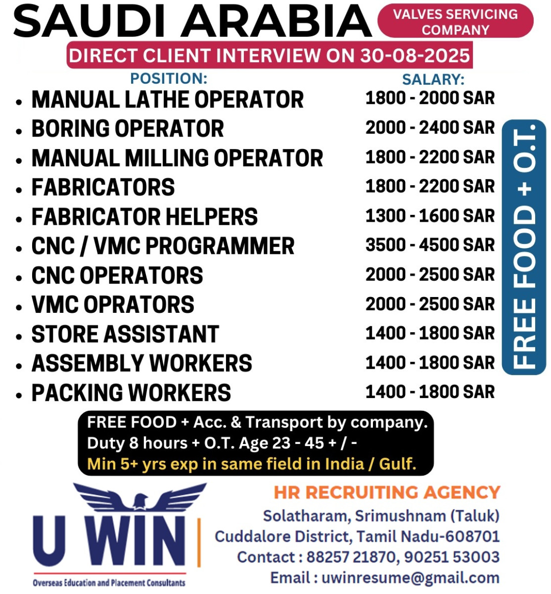 OVERSEAS JOB - SAUDI ARABIA